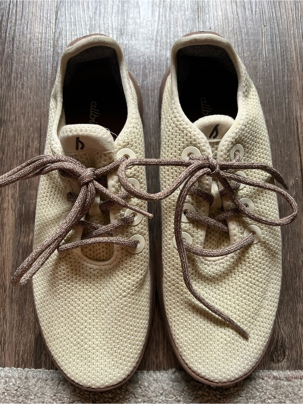 allbirds Knit Sneakers in Cream with Brown Laces size 9W